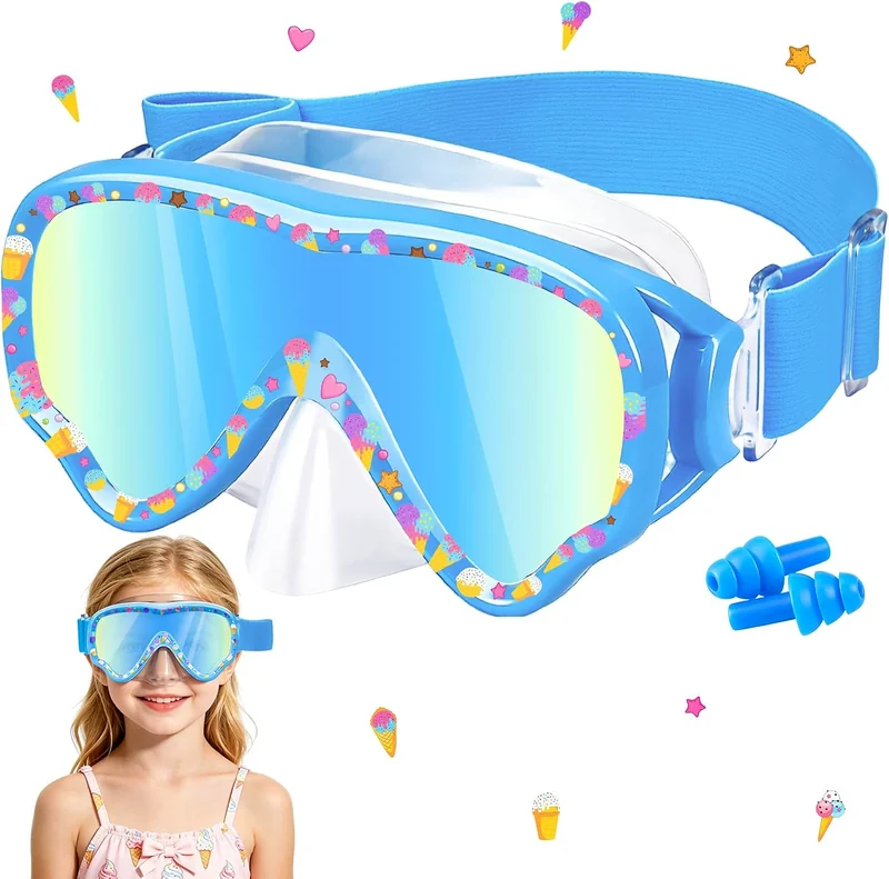 Kids swim mask, Blue · Fabric strap, view 1