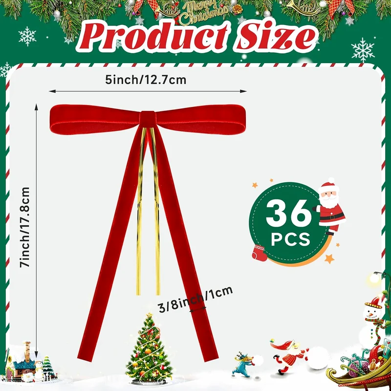 Red velvet decorating bows, 36-pack · 5 × 7 inches, view 4